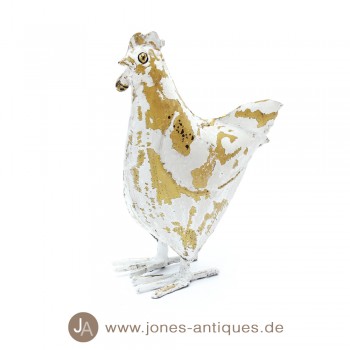 Kleines Huhn aus Eisen in der Farbe weiß-gold – handgearbeitet