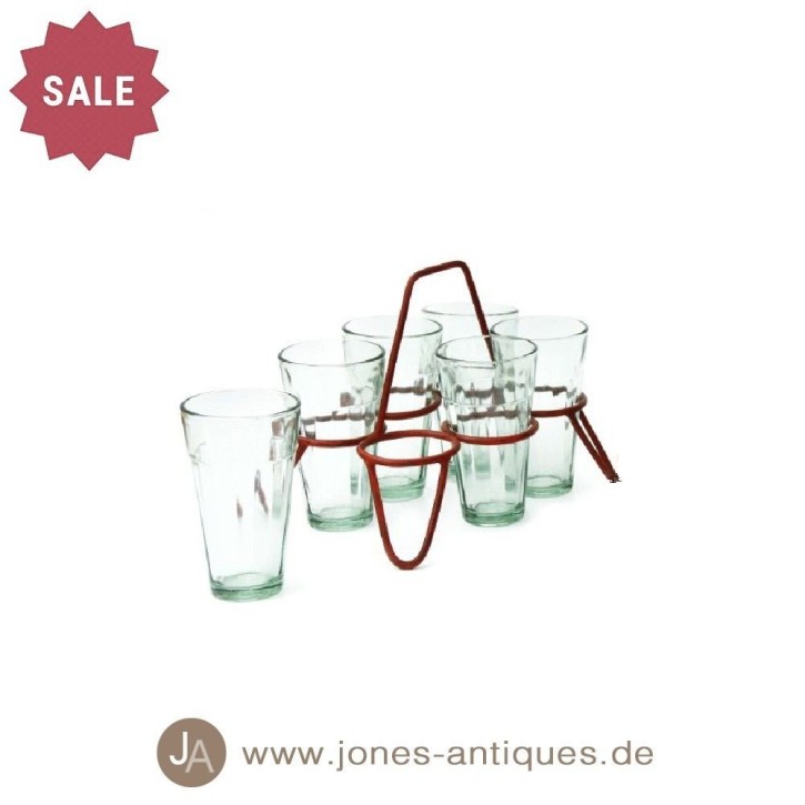 Chai tea glasses on stand - color red