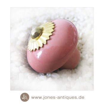 Keramik-Knauf Pilzform - handgearbeitet - Farbe rosa/gold