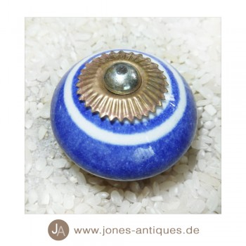 Keramik-Knauf Kugelform groß - handgearbeitet - Farbe blau/weißlich