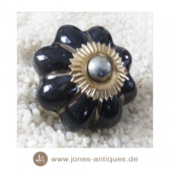 Keramik-Knauf Kürbisform groß - handgearbeitet - Farbe schwarz mit goldenen Streifen