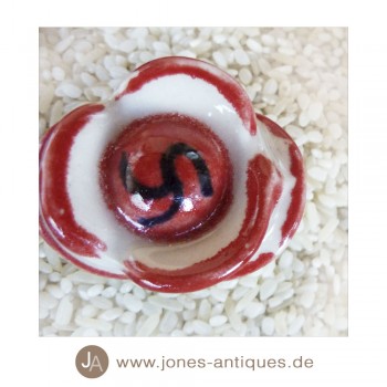 Keramik-Knauf Blumenform - handgearbeitet - Farbe weiß mit rot