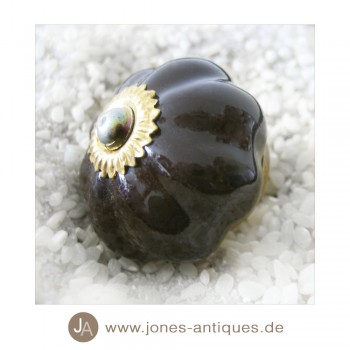 Keramik-Knauf Kürbisform - handgearbeitet - Farbe schwarz/gold