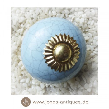 Keramik-Knauf Kugelform groß - handgearbeitet - Farbe hellblau crackeliert