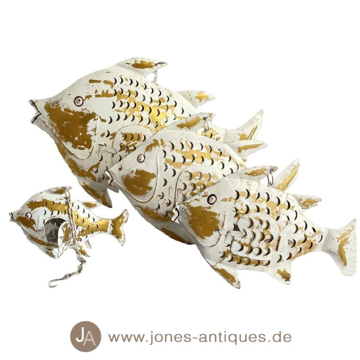 Fischwindlicht aus Eisen in 4 Größen (S,M,L,XL) in der Farbe weiß-gold - handgearbeitet