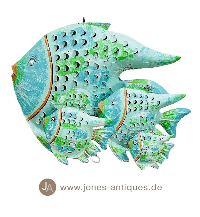 Photophore poisson en fer disponible en 4 tailles (XS,S,M,XL) de couleur vert turquoise - fait main