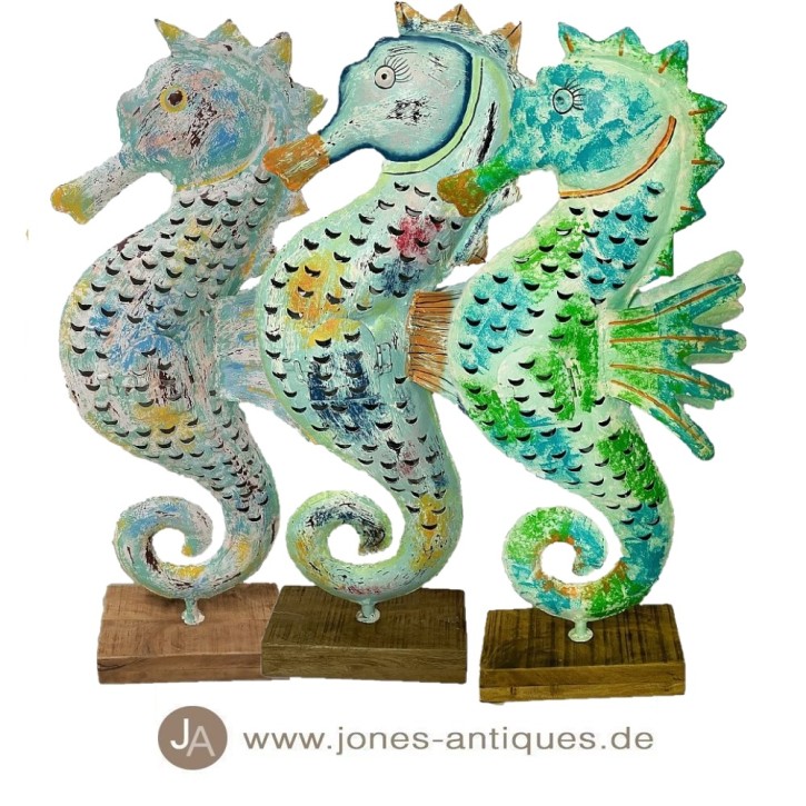 Large standing seahorse lantern on a wooden base - available in various colors - handcrafted