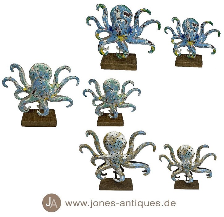 stehender Octopus auf Holzsockel in 2 Größen als Windlicht in diversen Farben erhätlich - handgearbeitet