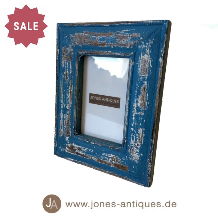 Fotorahmen aus recycelten Hölzern - Farbe blau