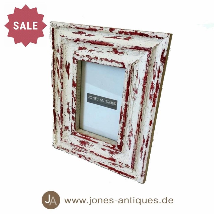 Fotorahmen aus recycelten Hölzern - in weiß-rotem Finish