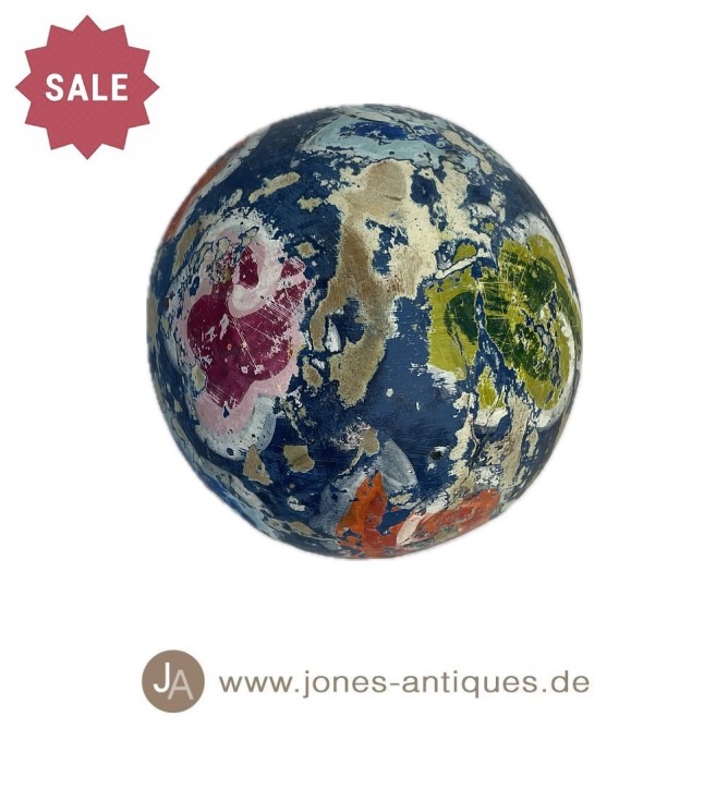 kleine handgearbeitete Dekokugel aus Holz in sehr aufwendigem Antikfinish - Farbe blau