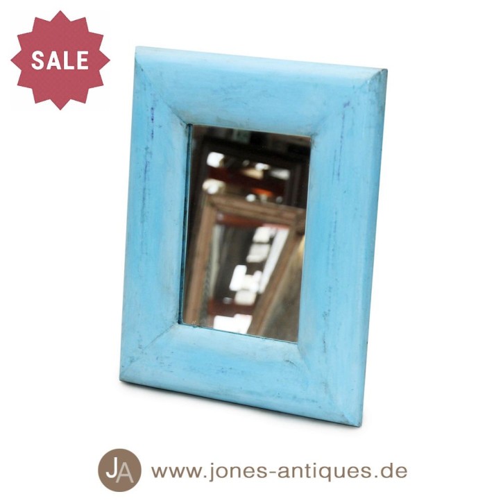 Miroir avec cadre en bois épais - couleur turquoise - fait main