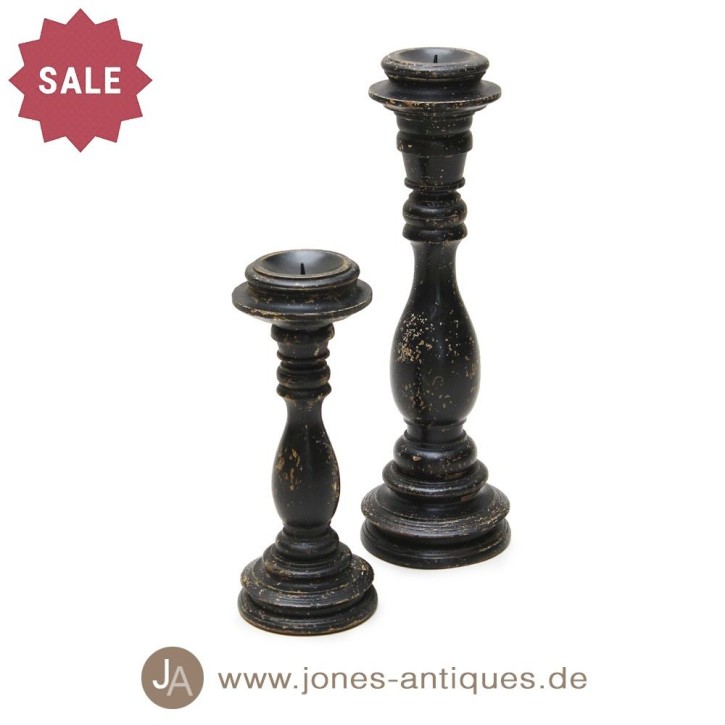 Small candle holder made of wood in a beautiful antique finish in the color black-antique