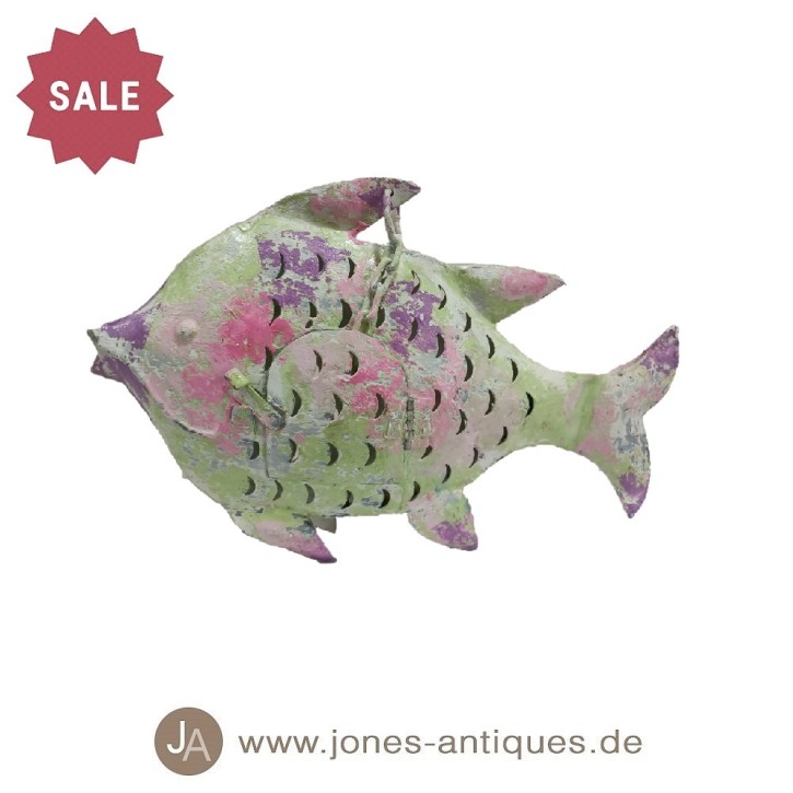 Lanterne de poisson en fer de taille M en green-lilac- fabriquée à la main