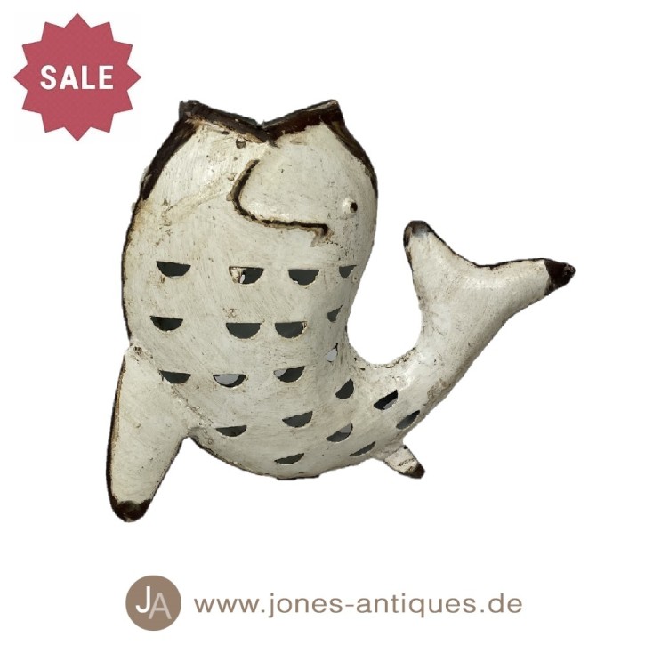 Tableau poisson lumineux en blanc-antique