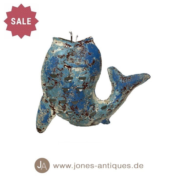 Lampe de table poisson en turquoise antique