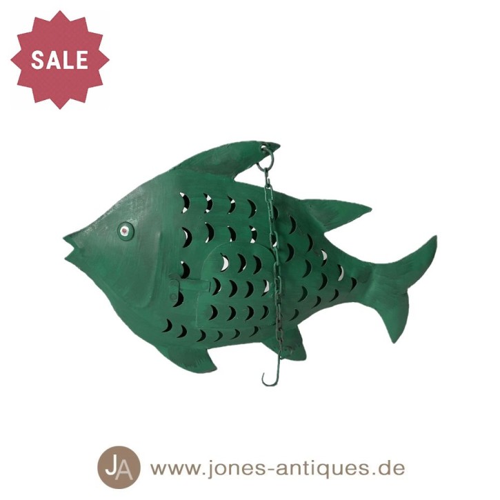 Petite lumière de poisson en fer, couleur verte - fait à la main