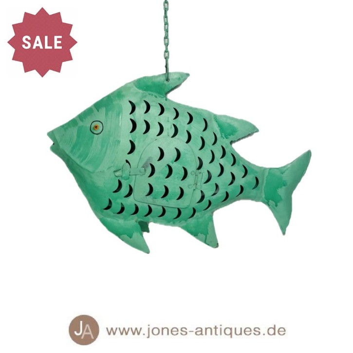 Petite lampe fishwind en fer couleur bleu turquoise - fait main