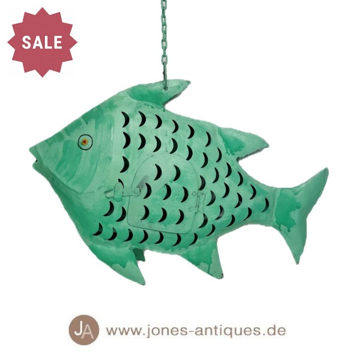 Vent bleu turquoise poisson fait de fer en 2 tailles - à la main