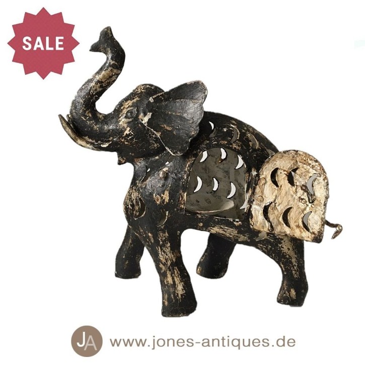 Iron elephant lantern, color black-grey - handmade