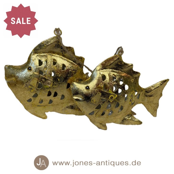 Lanterne poisson couleur dorée en fer disponible en 2 tailles - fabrication artisanale