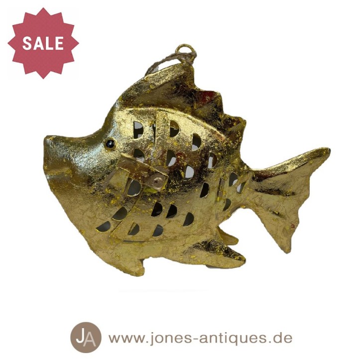 Lanterne poisson couleur dorée en fer en taille "petite" - fabrication artisanale
