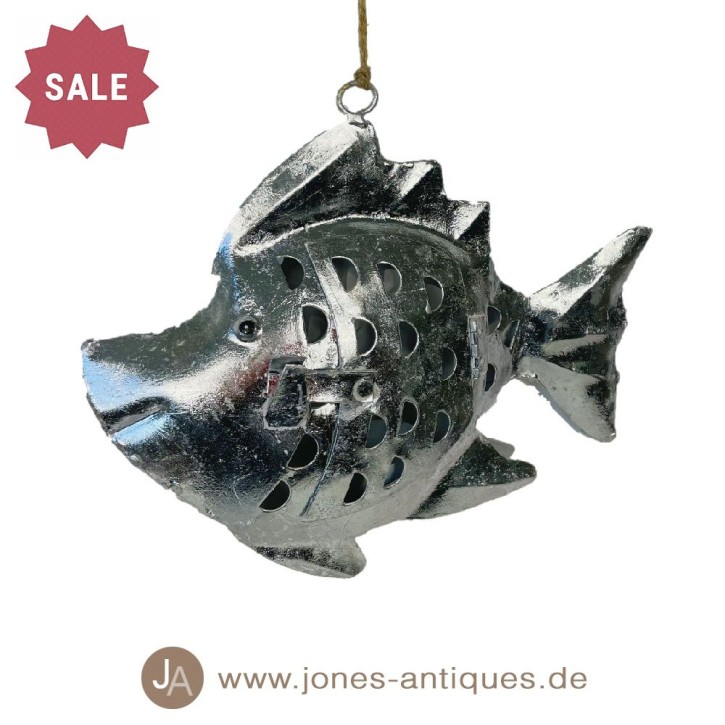 Lanterne poisson argentée en fer en taille "petite" - fabrication artisanale