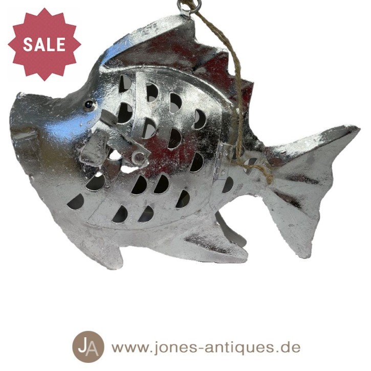 Lanterne poisson argentée en fer dans la taille "grand" - fabrication artisanale