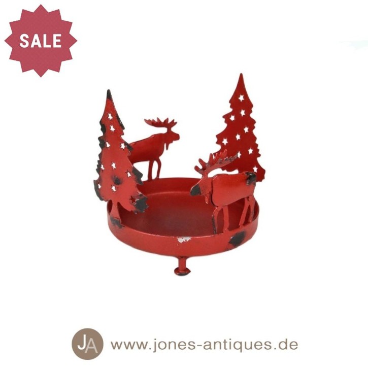 Kerzenhalter "Tanne/Hirsch" -  groß, rot