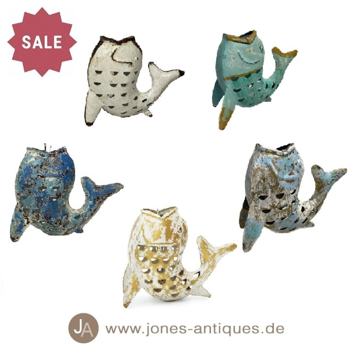 Lampe à vent poisson de table en fer en divers couleurs (finition toujours antique!) Disponible