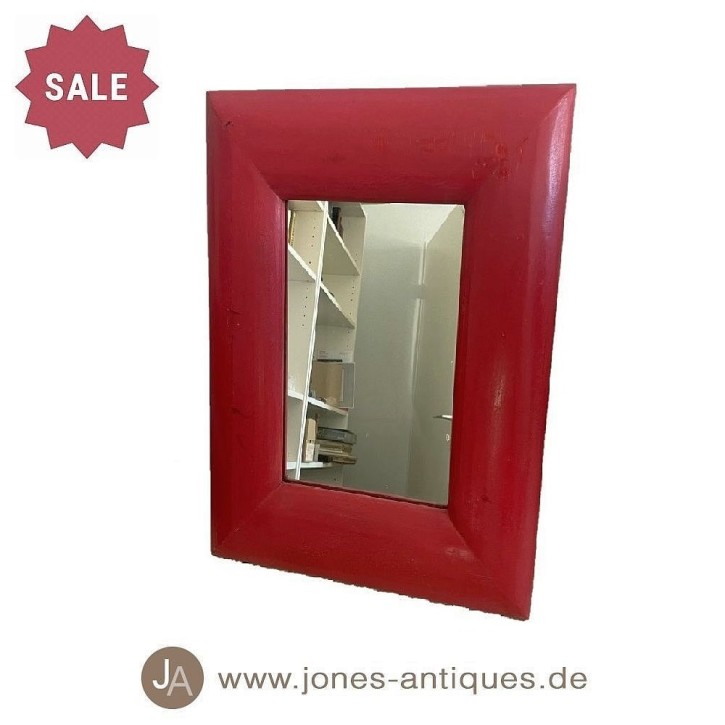 Spiegel mit dickem Holzrahmen - Farbe rot - handgearbeitet